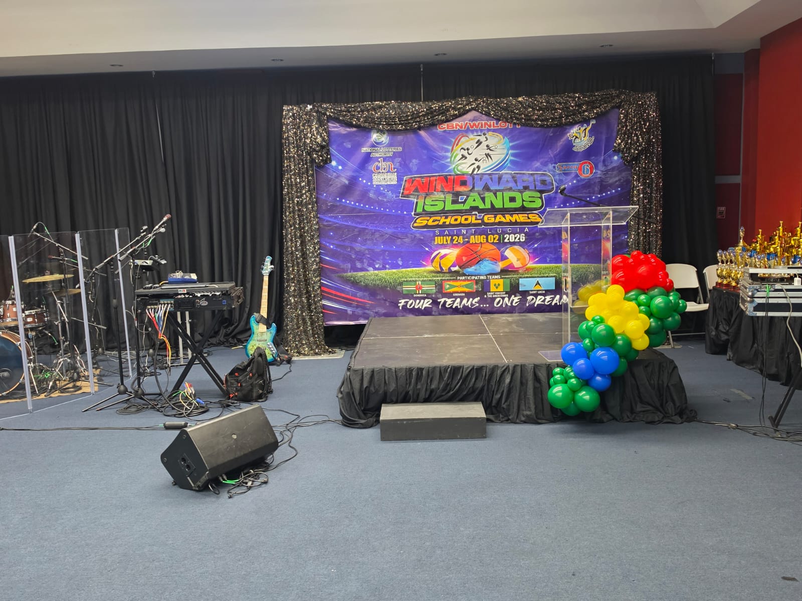 Installed event backdrop on a stage