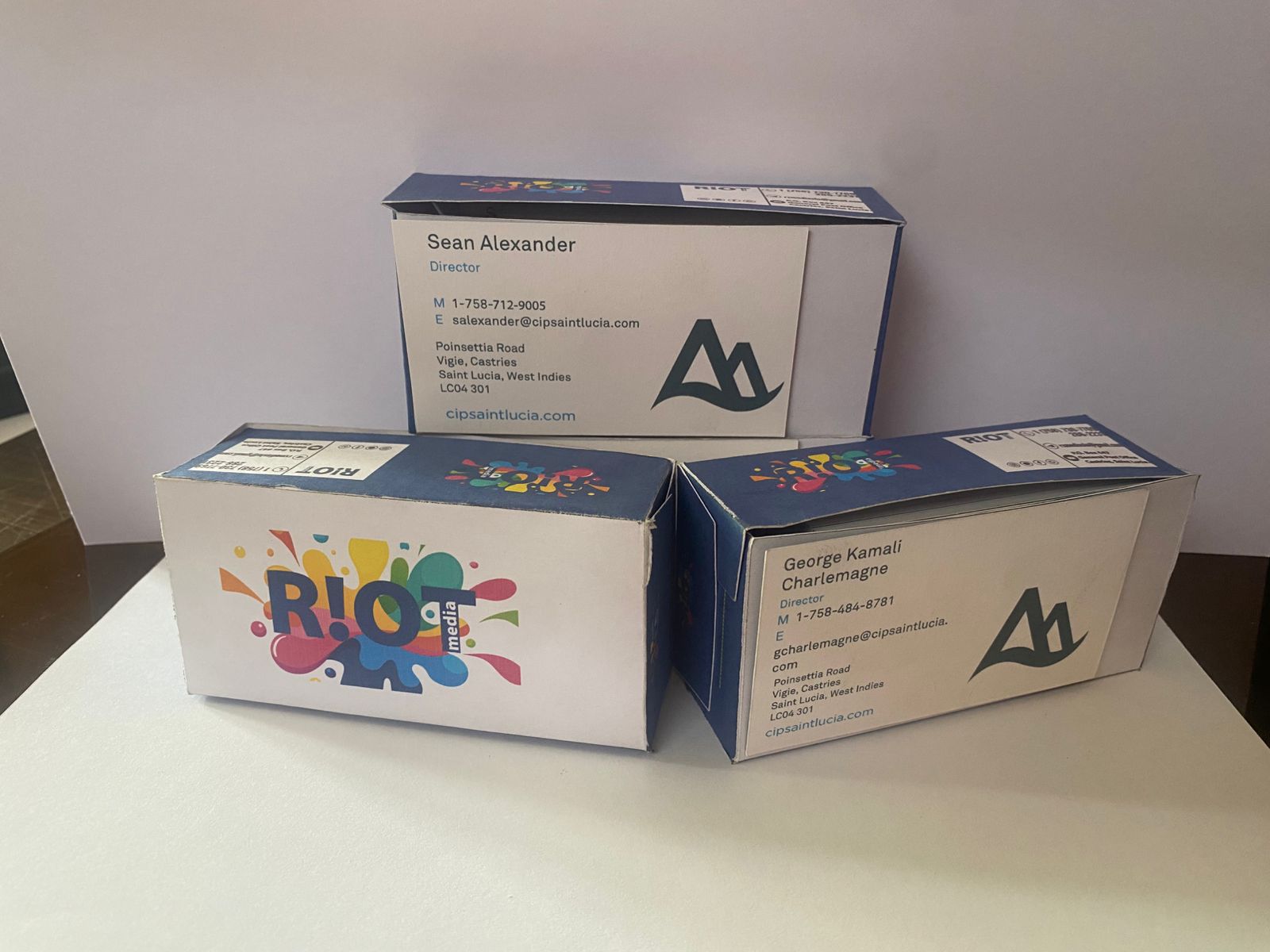 Printed product boxes displayed together